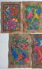Set Of 5 Amate Bark Paintings Native Ethnic Mexican Folk Art Wall Deco 23 