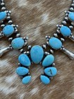 Navajo Handmade Sterling Silver Kingman Turquoise Squash Blossom Necklace 20   
