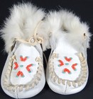 Vtg Beaded Leather Baby Moccasins Shoes Slippers 1960s Soft Fur 1960s