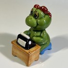 Anthropomorpic Frog Typing  Desk Figurine Ceramic Originals Erika Japan Kitsch