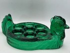 Vintage Kitchen Emerald Green Glass Egg Holder Form Of Hen Chicken Holds 7 Eggs