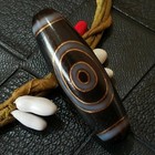 Antique Magic Old Tibetan Agate  mountain 2 Eyes  Gold Inlaid Dzi Bead B0912