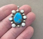 Vintage Native American Sterling Silver Turquoise Mp Signed Pendant