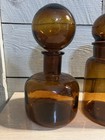  2 Belgium Amber Glass Apothecary Jar W bubble Top Vintage Set