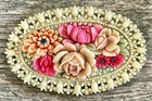 Vintage Oval Celluloid Floral Brooch   Occupied Japan