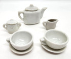 Vtg White Mini Porcelain Child Or Dollhouse Tea Set    Flaw In Teapot