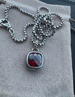 David yurman Sterling Silver 14mm Albion Necklace Red Garnet Chain 18 Inches