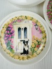 Vintage 5pc Coasters Set Cat   Dog In Lidded Box Cottagecore Farmhouse Garden