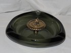 Vintage Heavy Green Glass Triangle With A Brass Center Cigar Ashtray