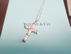 New tilffany co 21ct diamond platinum gold Cross Pendant 17  Necklace In Box