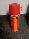 Vintage Metal Thermos 1974 King Seeley Thermos Co Red Orange Circus Stripe 