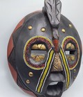 African Wood Mask Ghana Tribal Beaded   Brass Metal Carved Wood Wall Hanging 