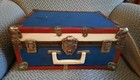 1930s Hard Case Suitcase Overnight Luggage Stage Prop Travel red White Blue