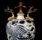 36cm Old Chinese Blue And White Vase W deer N1313