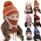Women Winter Warm Knitted Beanie Pom Bobble Hat Cap Scarf Neck Face Cover Set Us