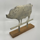 Whitewashed Metal Pig Weathervane-style Sculpture On Wood Base Farmhouse Decor