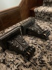 Antique Wood Corbels Pair Black Gold Salvage Ornate Architectural Brackets