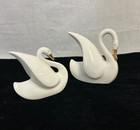 Vintage Mcm Ceramic Porcelain Swan Figurines Pair White Glazed New Old Stock