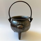 Antique Heavy 17th-18thc Bronze Pipkin Grapen Legged Cooking Pot Crest Handle