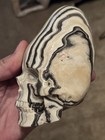 Rare Natural Zebra Stone Hand Carved Alien Crystal Skull Anunnaki Statue   Stand