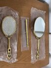 Vintage Gold Plated Vanity Dresser Set Hand Mirror Comb Brush