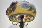 Victorian Style Table Lamp Painted Floral Embossed Glass Dome Shade Metal Base
