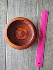 Vintage Hand Carved Wooden Bowl Floral Flower Design Wood Decorative B