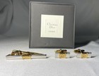 Christian Dior Logo Cufflinks And Tie Bar Set Gold Matte Silver Vintage Case