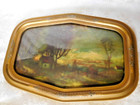 Antique Curved Bubble Convex Glass Gold Picture Frame With Art Print  17  X 12 