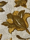 Vtg 60s-70s Barkcloth Gold Brown Floral Textured Fabric Flower Power 46x54in Mcm