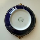 Vintage Cobalt Blue Porcelain Ashtray Brass Handles Limoges Style Decor