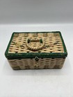 Vintage Wicker Sewing Basket With Overflowing Contents 8   x4    X5    Floral