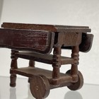 Vintage Miniature Dollhouse Wood Tea Beverage Bar Coffee Serving Cart Drop Leaf