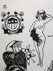 Vintage Antique Original Unknown Navy Eagle Ship Production Tattoo Flash 11x14