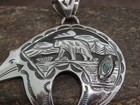 Native American Sterling Silver   Turquoise Bear Pendant Signed Delgarito