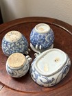 4 Pcs Set Of Vintage Chinese Blue And White Bird Feeders 
