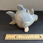 Vintage Stoneware Glazed Handmade Ceramic Fish Piggy Bank With Cork Collectible