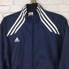 Adidas Blue White Three Stripe Embroidered Logo Lightweight Nylon Youth Jacket