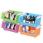 Cand Colored Stackable Storage Bins Open Front Plastic Organizer Basket  4-tires