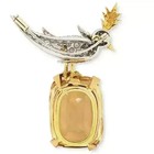 6ct Cushion Lab Created Citrine   Diamond Bird Brooch Pin 14k Yellow Gold Plated