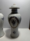 Pair 19th Century Antique Chinese Export Porcelain Lidded Urns Blue Gilt