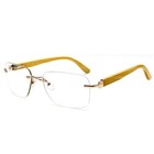 Rimless Glasses Wood Temple Clear Lens Lightweight Fashion Eyeglasses Uv400 New