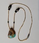 Native American Navajo Turquoise Pendant On Liquid Sterling Silver Necklace 16in
