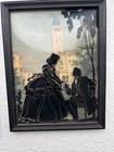 Vintage Reverse Painted Silhouette Wall Art Plaque Coordinated Set Of 2