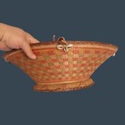 Antique Ethiopian Large Woven Grass Harari Basket With Cowrie Shells