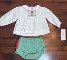 Petit Ami Christmas Santa Smocked Girls Green Check Diaper Set  3 Months  50 Nwt