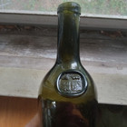 1870s Blackglass Wine Bottle With Double Coat Of Arms Emb Shoulder Seal