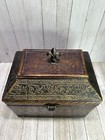 Vtg Wooden Chest With Red Velvet Insides And Floral Claw Style Latch