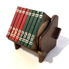 Vintage Mcm Wooden Book Volume Cork 8 Coasters Set Home Decor Book Lover Gift