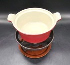 Vtg Le Creuset Fondue Set  Small Enameled Pot Number 14 With Cast Iron Burner 